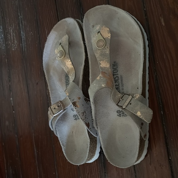 Birkenstock Sandals rose gold metallic Leather 40 Ladies 9 - Picture 2 of 3